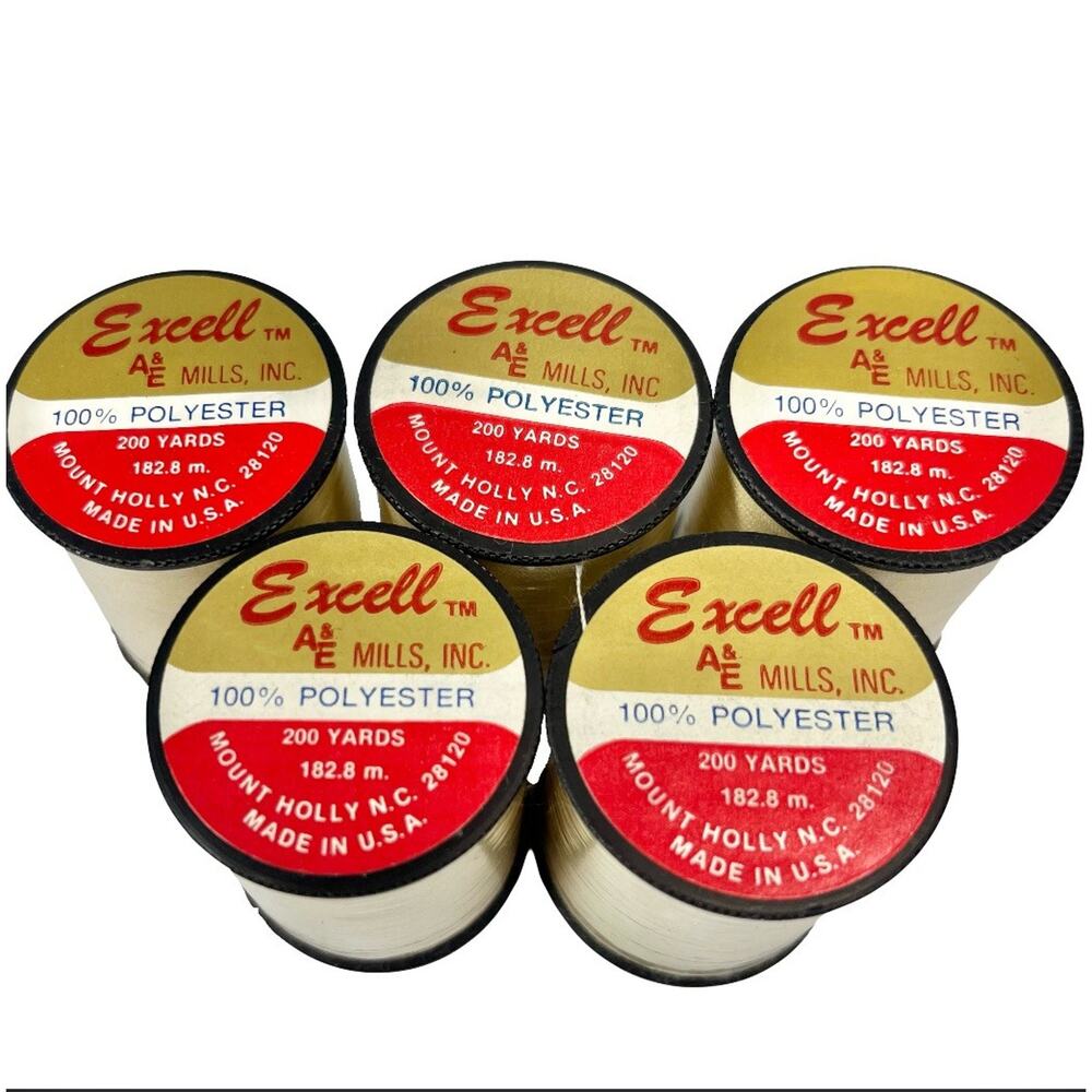 Vintage NEW Excell Polyester Sewing Thread Spools 200 Yds USA Made x5